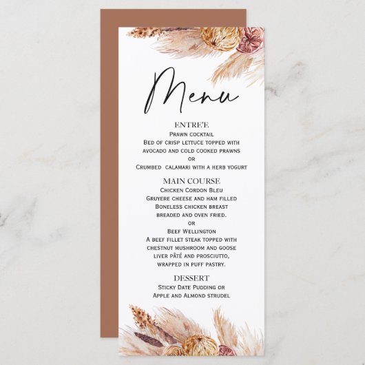 Boho Pampas Grass Vrijgezellenfeest Menu (Voorkant / Achterkant)
