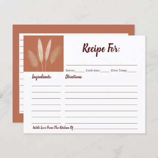 Boho Pampas Grass Vrijgezellenfeest Recipe Card (Voorkant / Achterkant)
