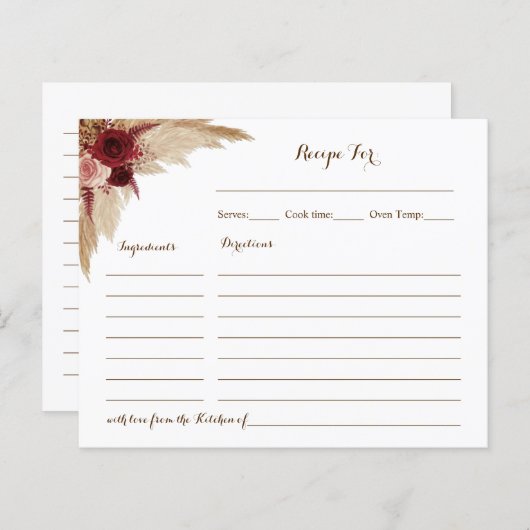 Boho Pampas Grass Vrijgezellenfeest Recipe Card (Voorkant / Achterkant)
