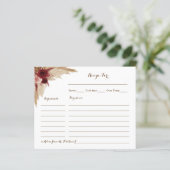 Boho Pampas Grass Vrijgezellenfeest Recipe Card (Staand voorkant)