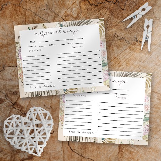 Boho Pampas Grass Vrijgezellenfeest Recipe Card