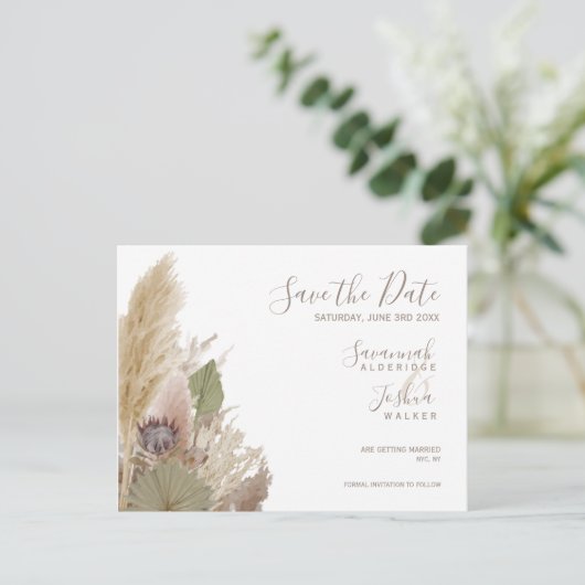 BOHO PAMPAS GRASS WATERVERF BEWAART DE DATUM BRIEFKAART (Staand voorkant)