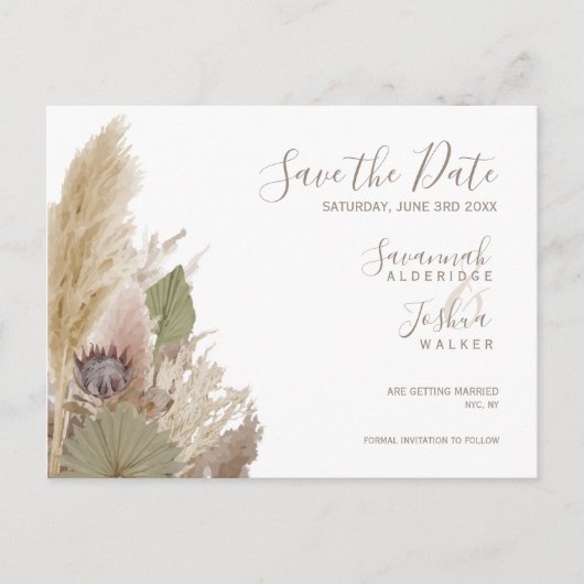 BOHO PAMPAS GRASS WATERVERF BEWAART DE DATUM BRIEFKAART (Voorkant)
