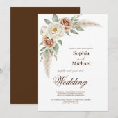 Boho Pampas Grass Waterverf Bloemen Huwelijksuitno Kaart (Voorkant / Achterkant)