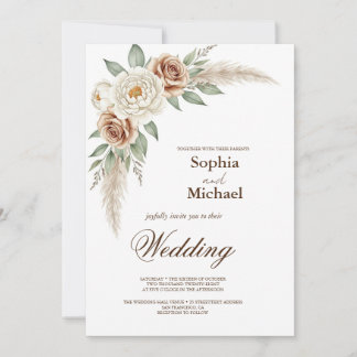 Boho Pampas Grass Waterverf Bloemen Huwelijksuitno Kaart