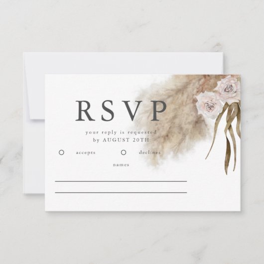 Boho Pampas Grass Waterverf Bruiloft RSVP (Voorkant)