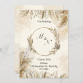 Boho Pampas Grass Waterverf Huwelijksuitnodiging Kaart (Voorkant / Achterkant)