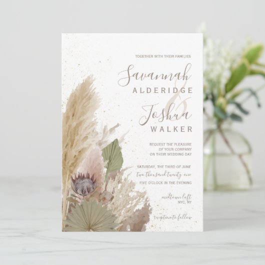 BOHO PAMPAS GRASS WATERVERF INVITATIE KAART (Staand voorkant)