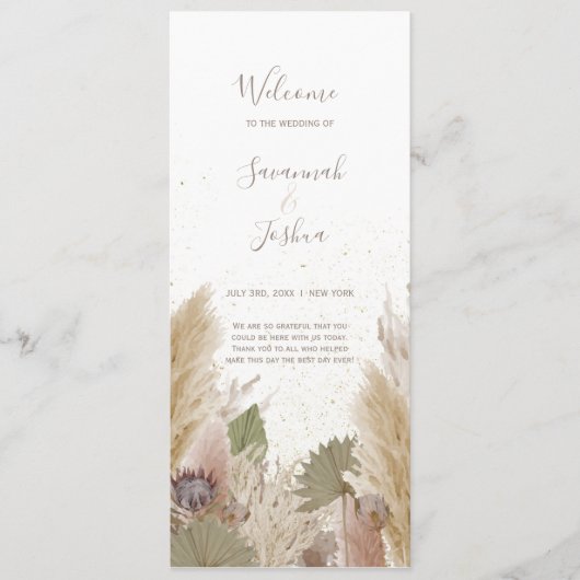 BOHO PAMPAS GRASS WATERVERF WEDDING PROGRAMMA PROGRAMMAKAART (Voorkant)