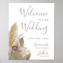 BOHO PAMPAS GRASS WATERVERF WELKOM SIGN POSTER