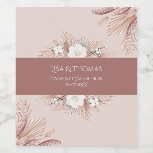 Boho Pampas Grass Weddenschap Wine Etiket (Enkel label)