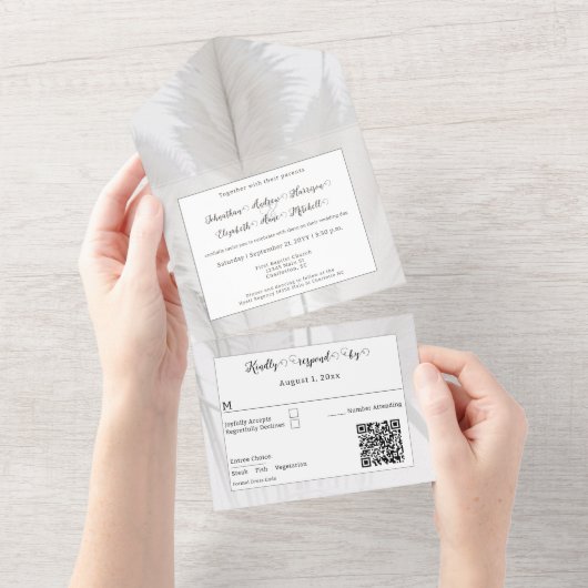 Boho Pampas Grass Wedding All In One Uitnodiging (Afscheurbaar)