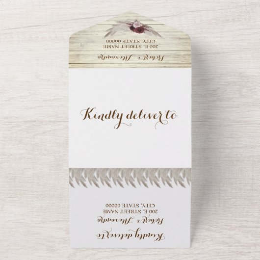 Boho Pampas Grass Wedding and RSVP Response All In One Uitnodiging (Buitenkant)