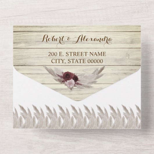 Boho Pampas Grass Wedding and RSVP Response All In One Uitnodiging (Achterkant)