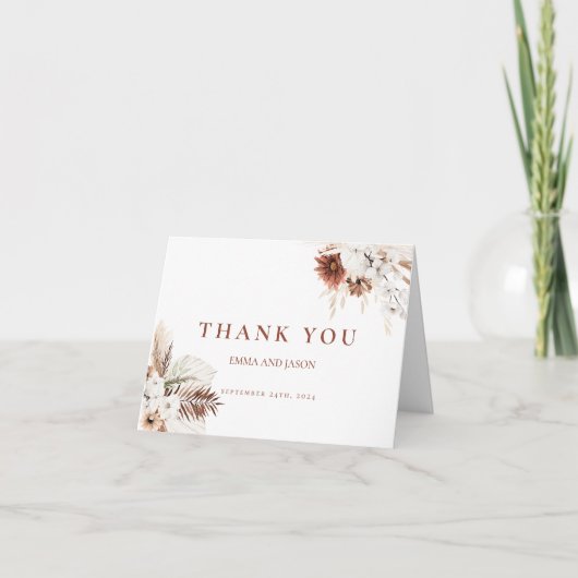 Boho Pampas Grass Wedding Bedankkaart (Voorkant)