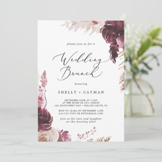 Boho Pampas Grass Wedding Brunch Kaart (Staand voorkant)