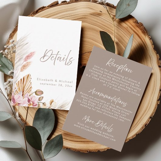 Boho Pampas Grass Wedding Details Card Kaart