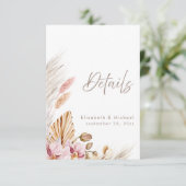 Boho Pampas Grass Wedding Details Card Kaart (Staand voorkant)