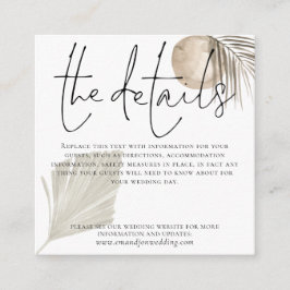 Boho Pampas Grass Wedding Details Informatiekaartje
