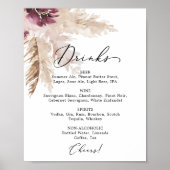 Boho Pampas Grass Wedding Drink Menu Sign Poster (Voorkant)