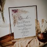 Boho Pampas Grass Wedding Drink Menu Sign Poster<br><div class="desc">Dit boho pampas drink-menubord is perfect voor een zomerbruiloft. Het ontwerp van de waterverf van de bloem is voorzien van bohemiene bruine en wazige roze bloemen met sprieten van neutraal pamapgras en gouden gedroogde palmbladeren.</div>