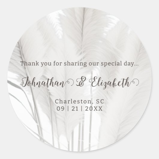Boho Pampas Grass Wedding Favoriet Ronde Sticker (Voorkant)