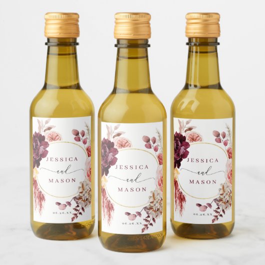Boho Pampas Grass Wedding Favors Mini Wine Label Wijn Etiket (Flessen)