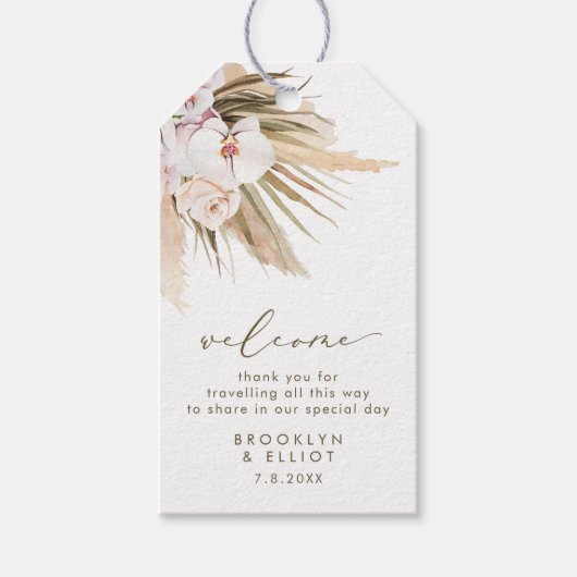 Boho Pampas Grass Wedding Hotel WelkomstcadeLabels Cadeaulabel (Voorkant)