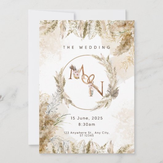 Boho Pampas Grass Wedding Invitation Kaart (Voorkant)
