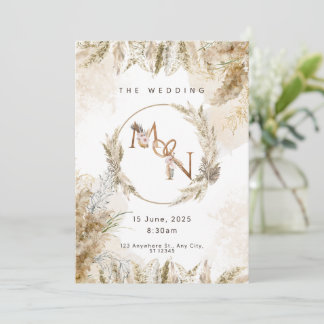 Boho Pampas Grass Wedding Invitation Kaart