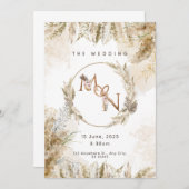 Boho Pampas Grass Wedding Invitation  Kaart (Voorkant / Achterkant)