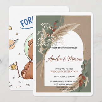 Boho Pampas Grass Wedding Invitation  Kaart