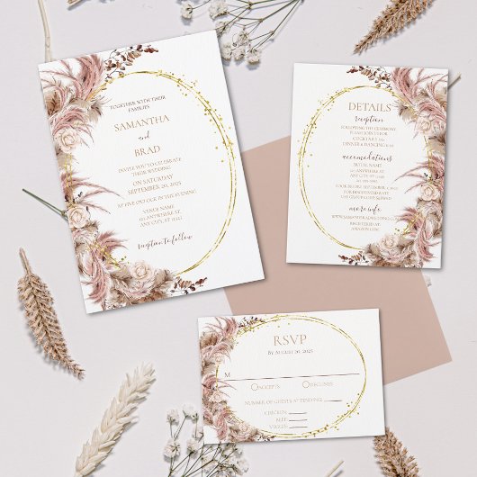 Boho Pampas Grass Wedding Invitation Kaart