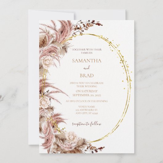 Boho Pampas Grass Wedding Invitation Kaart (Voorkant)
