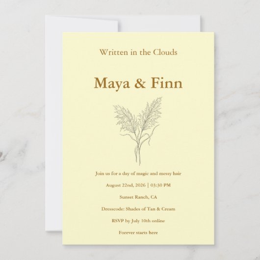Boho Pampas Grass Wedding Invitation Minimalist Kaart (Voorkant)