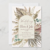 Boho Pampas Grass Wedding Invitation — Sage Green Kaart (Voorkant)