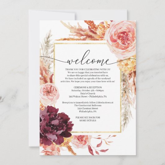 Boho Pampas Grass Wedding Itinerary Welkom Kaart (Voorkant)