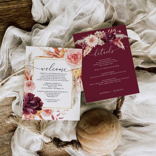 Boho Pampas Grass Wedding Itinerary Welkom Kaart
