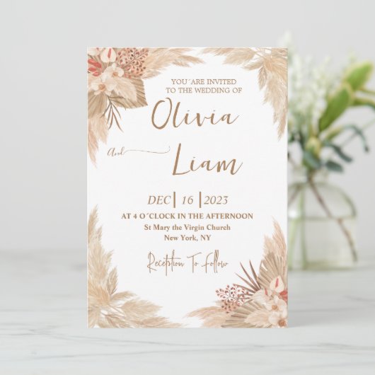 Boho Pampas Grass Wedding Kaart (Staand voorkant)
