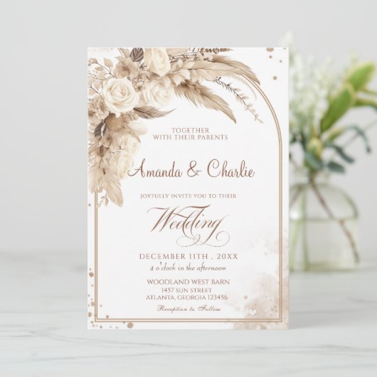 Boho Pampas Grass Wedding Kaart (Staand voorkant)