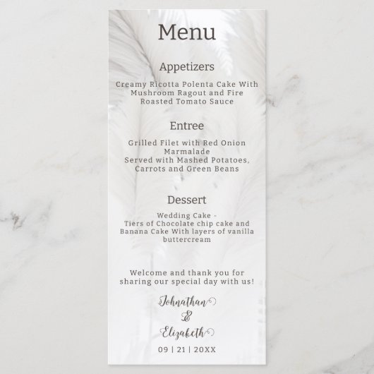 Boho Pampas Grass Wedding Menu (Voorkant)