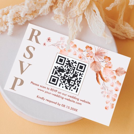Boho Pampas Grass Wedding Online QR Code RSVP Kaartje