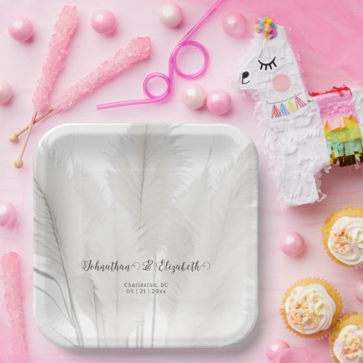 Boho Pampas Grass Wedding Papieren Bordje (Feest)