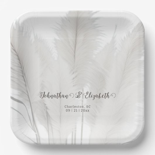 Boho Pampas Grass Wedding Papieren Bordje (Voorkant)
