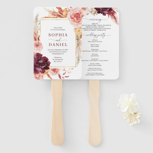 Boho Pampas Grass Wedding Program Fan Handwaaier (Voorkant en achterkant)