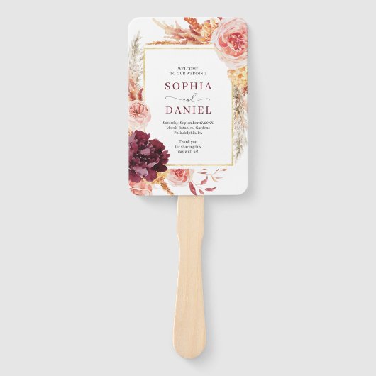 Boho Pampas Grass Wedding Program Fan Handwaaier (Voorkant)