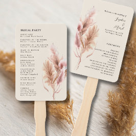 Boho Pampas Grass Wedding Program Hand Fan Handwaaier