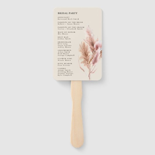 Boho Pampas Grass Wedding Program Hand Fan Handwaaier (Achterkant)