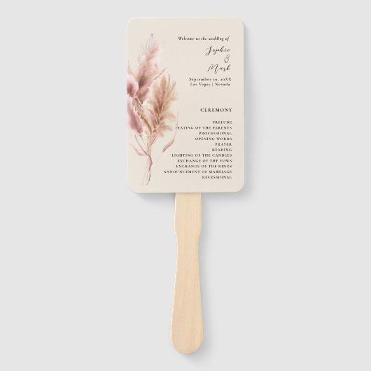Boho Pampas Grass Wedding Program Hand Fan Handwaaier (Voorkant)