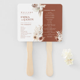 Boho Pampas Grass Wedding Programme Fan Hand Handwaaier